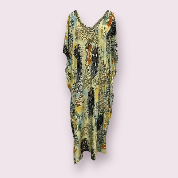 Nefertiti Collection Boho Tribal Caftan Dress One Size Leopard Print Festival - Picture 1 of 9